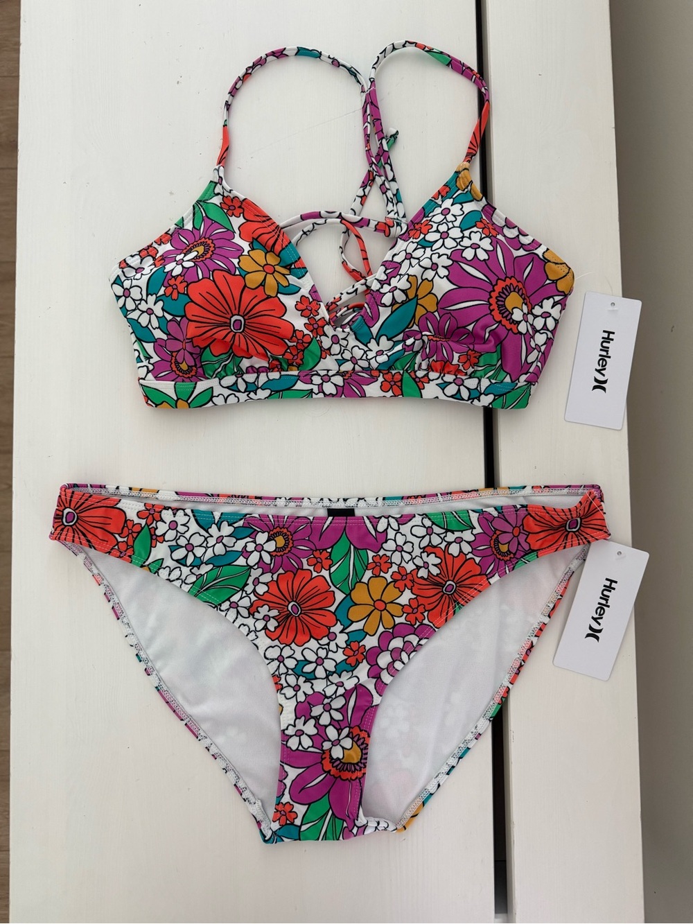 Hurley Floral Bikini Set NWT Large Retro Y2K Swim Two Piece Set